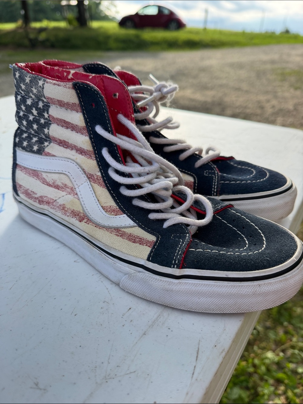 Vans High Top Sneakers in Red, White & Blue American Flag Design